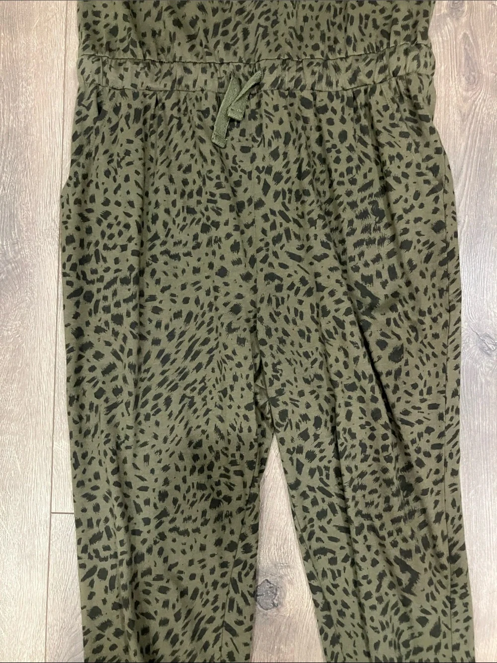Treasure & Bond Olive and Black Leopard-Spot Jumpsuit, Like New, Size 10/12